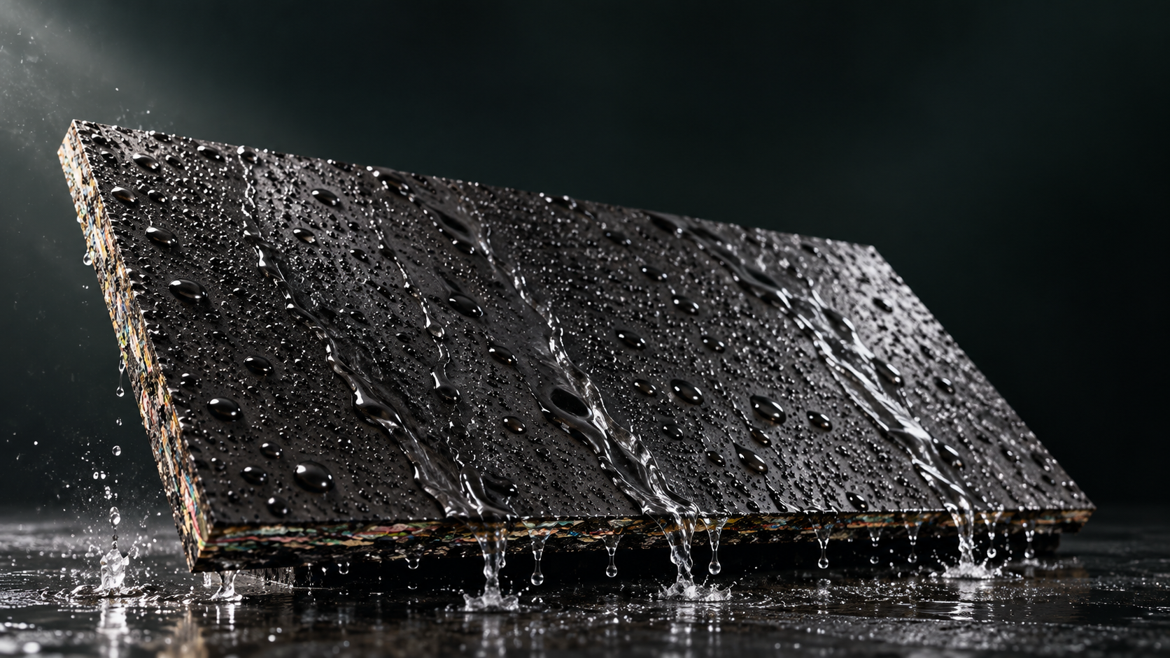 Illustration of water flowing across an angled WoWBoards panel